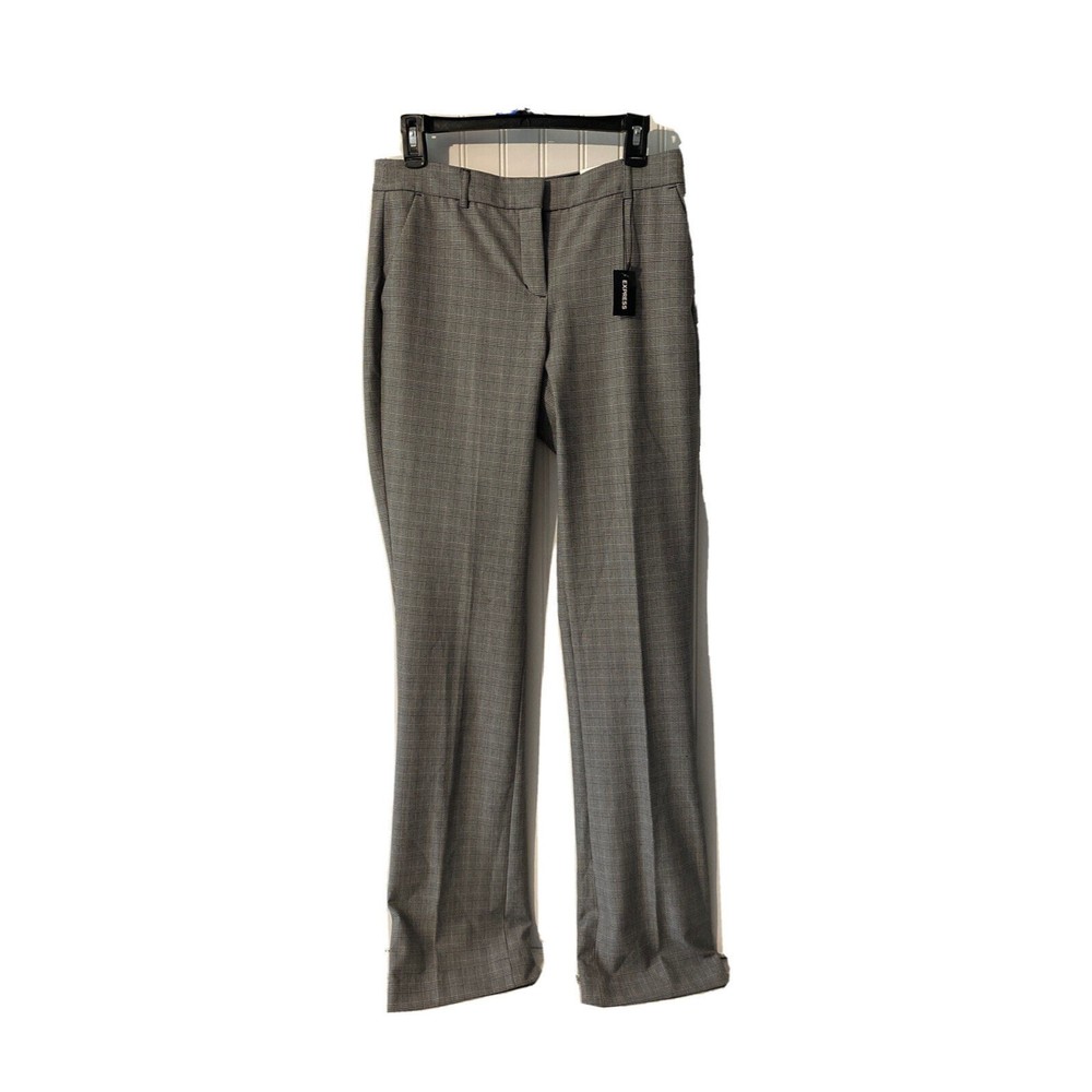 Express Pants Women's Size 8L Grey Plaid Columnist Barley Boot Mid Rise in 35”